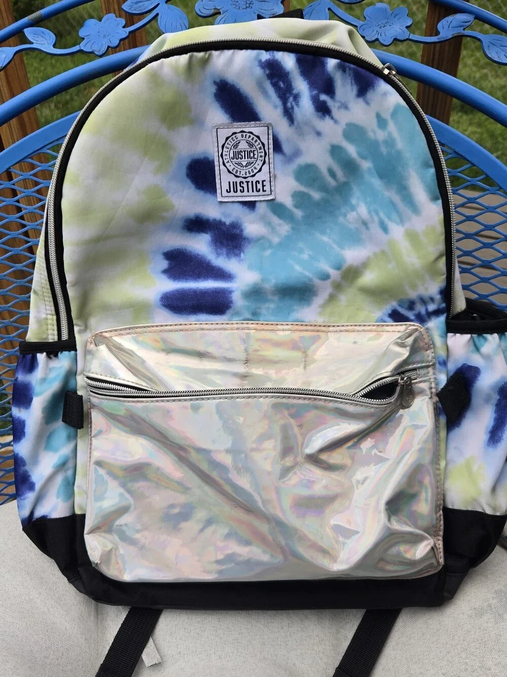 Justice Tie-Dye Backpack with Iridescent Front Pocket - Blue/Green/Navy
